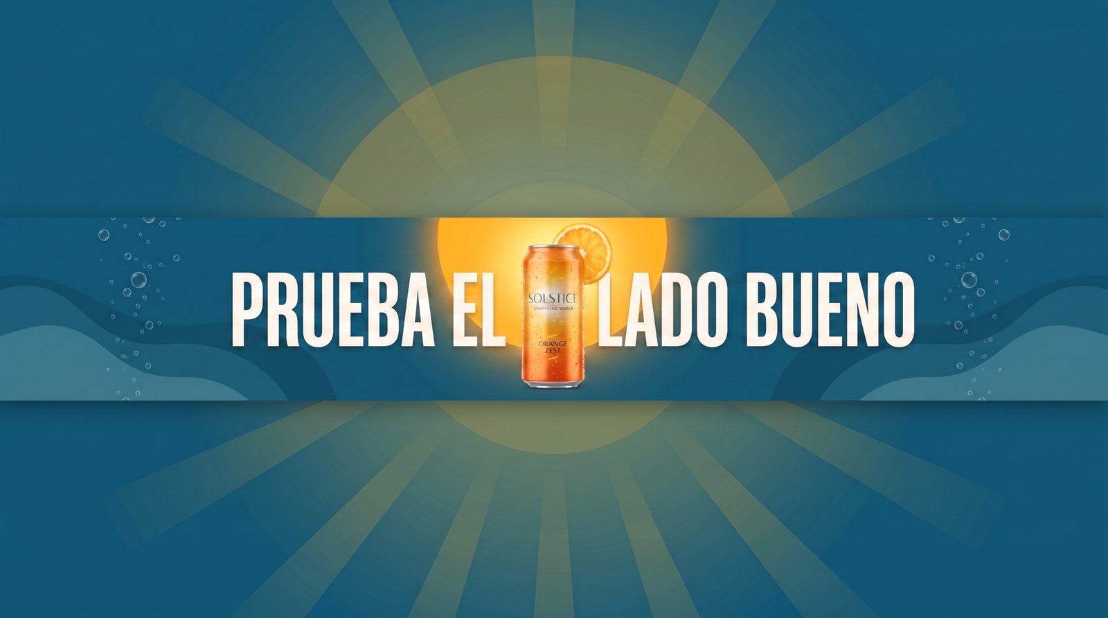Campaña de bebidas re-maquetada como banner de canal de YouTube de 2560×1440 con el mensaje dentro del área segura