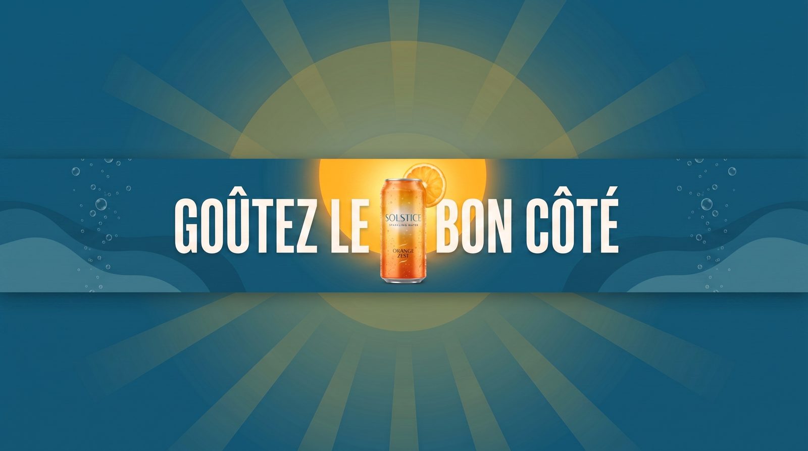 Campagne de boisson remise en page en bannière de chaîne YouTube de 2560×1440, message dans la zone de sécurité