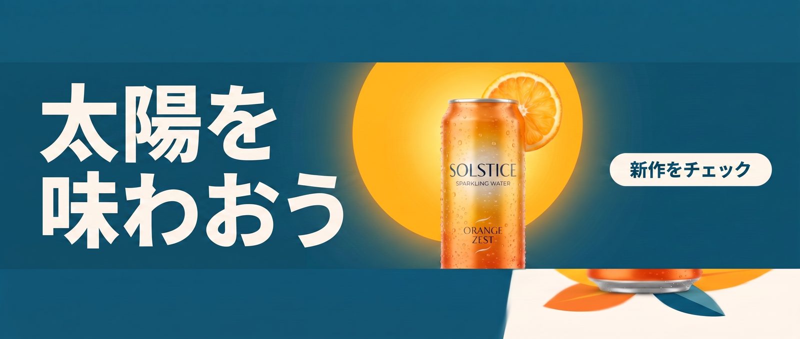 同じドリンクのキャンペーンを728×90の細長いリーダーボードに再レイアウトしたバナー