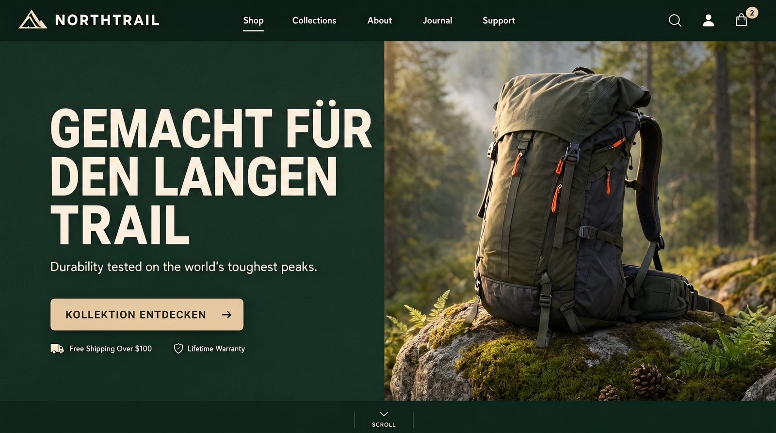 Website-Hero-Banner-Design im Editor geöffnet, die Headline ist als Textebene ausgewählt