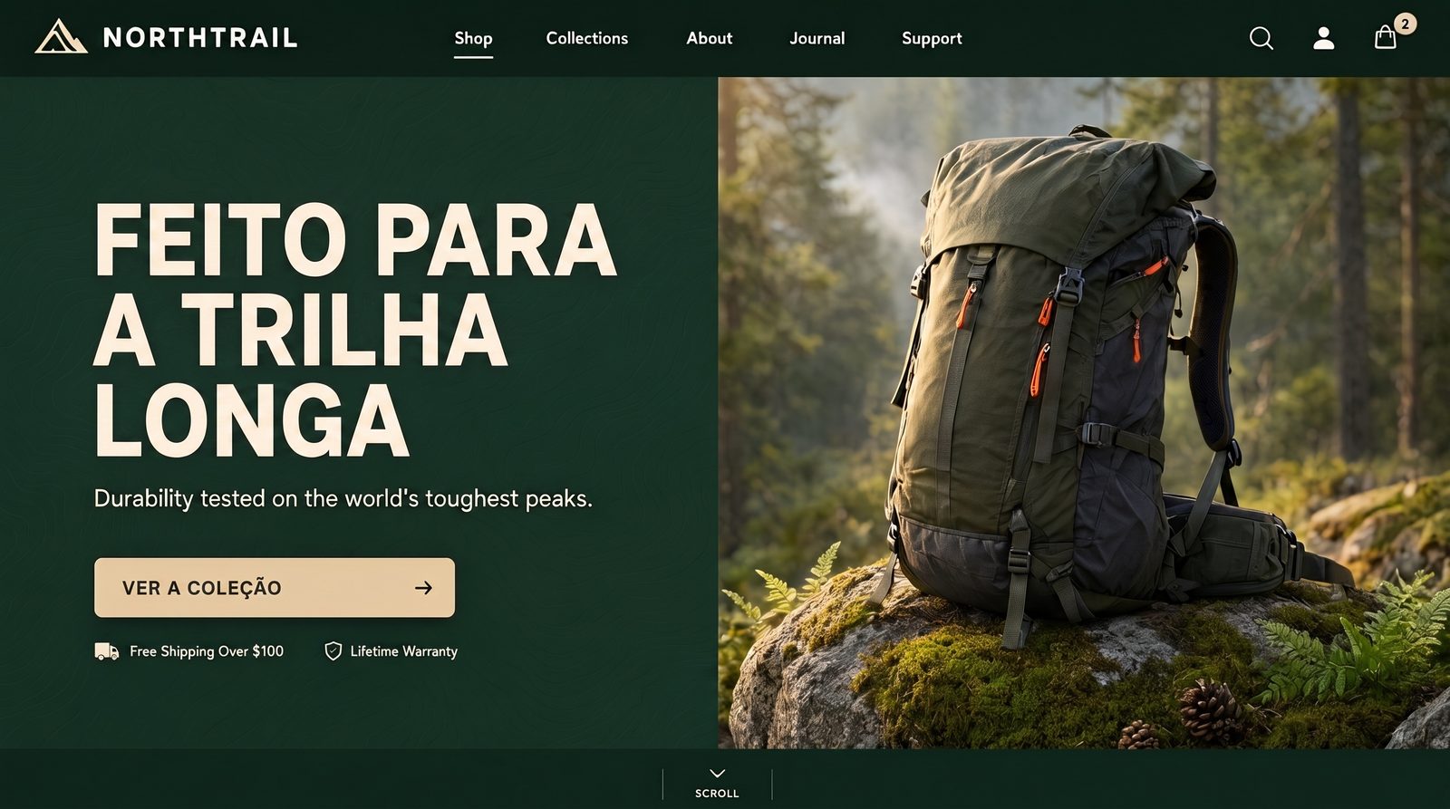 Design de banner hero de site aberto em um editor, com o título selecionado como camada de texto