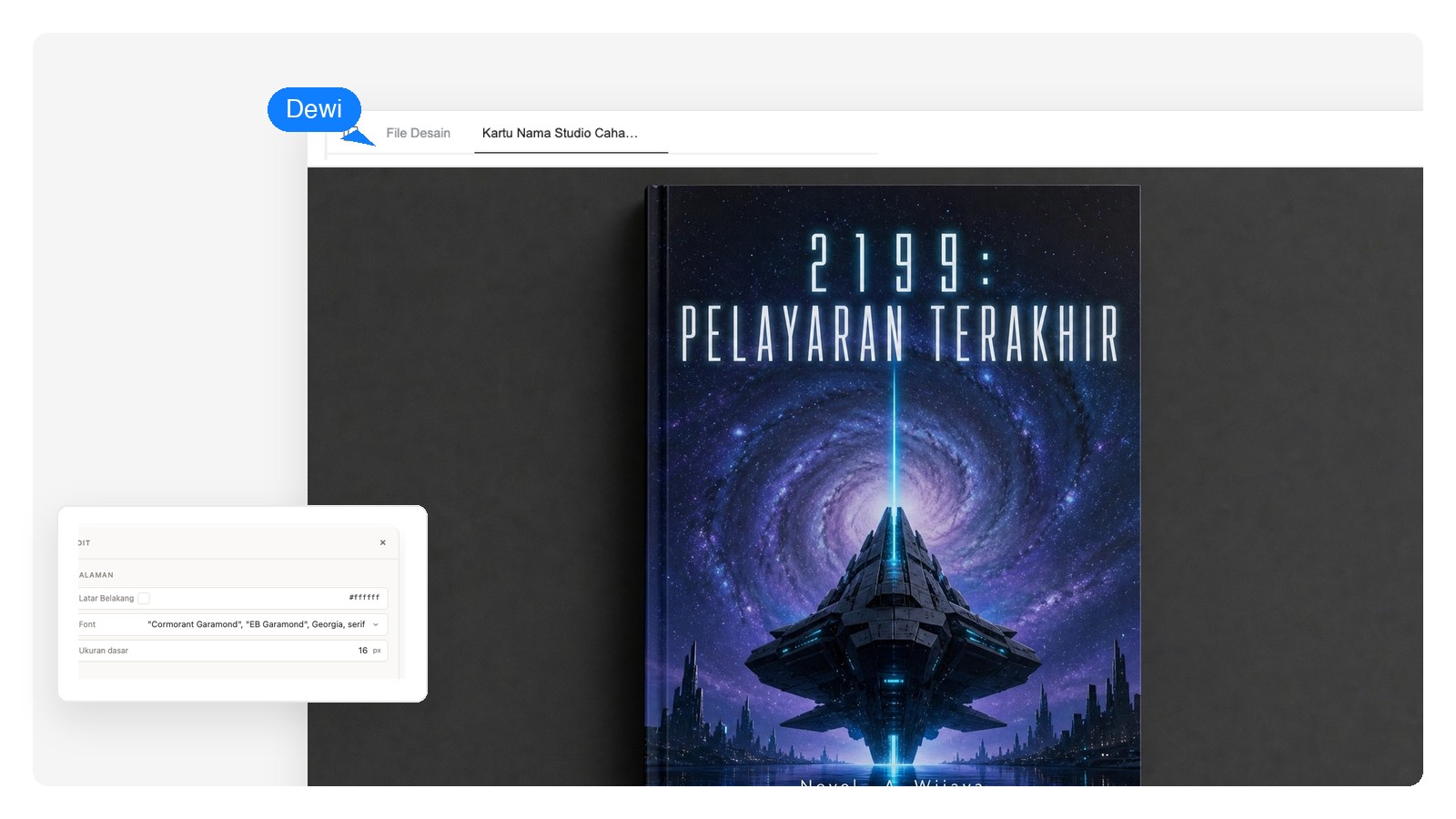 Arah fiksi ilmiah cover buku 'The Last Light' — palet luar angkasa dengan judul geometris