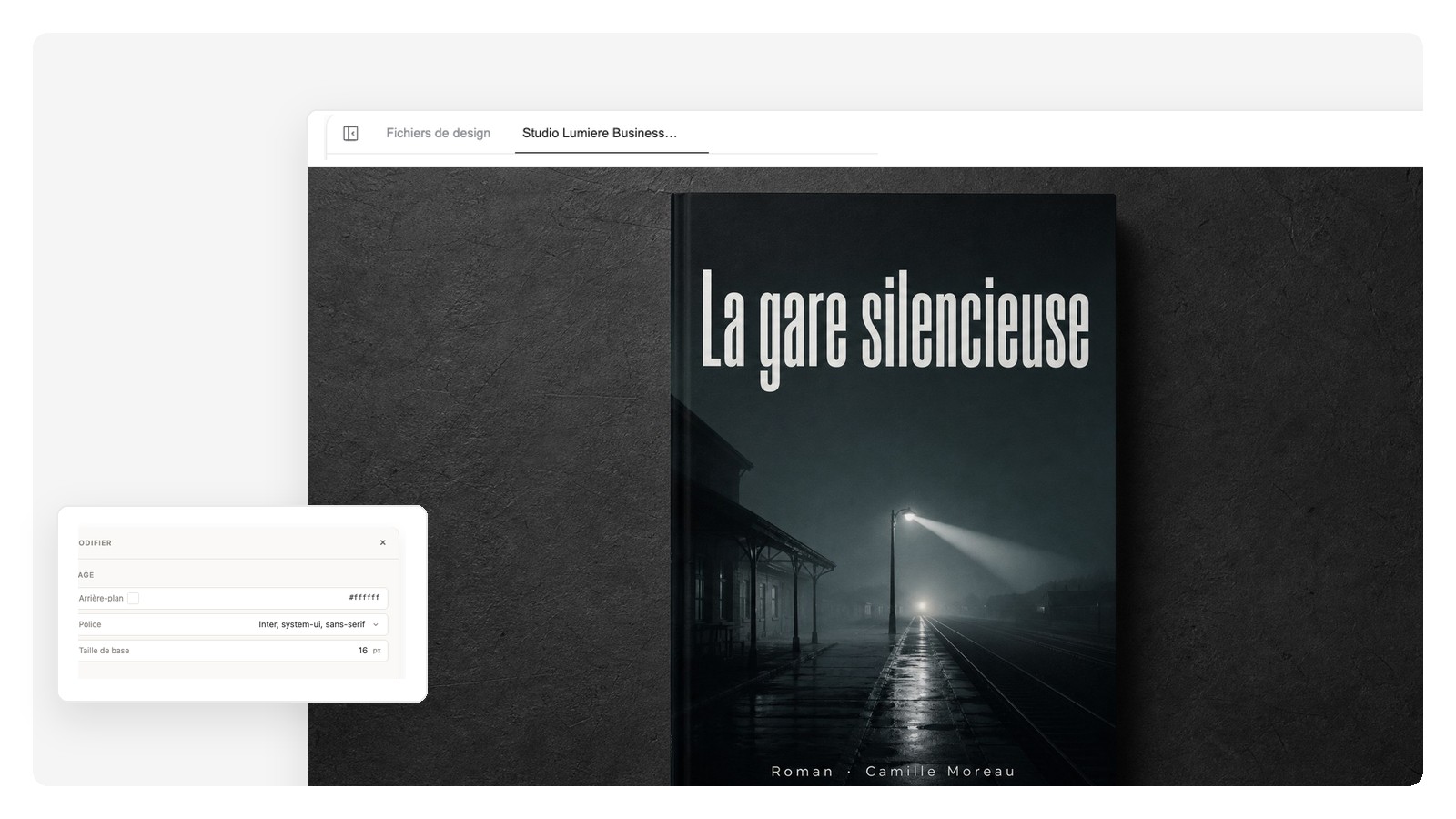 Direction thriller de la couverture « The Last Light » — palette sombre de brume et titre en capitales condensées