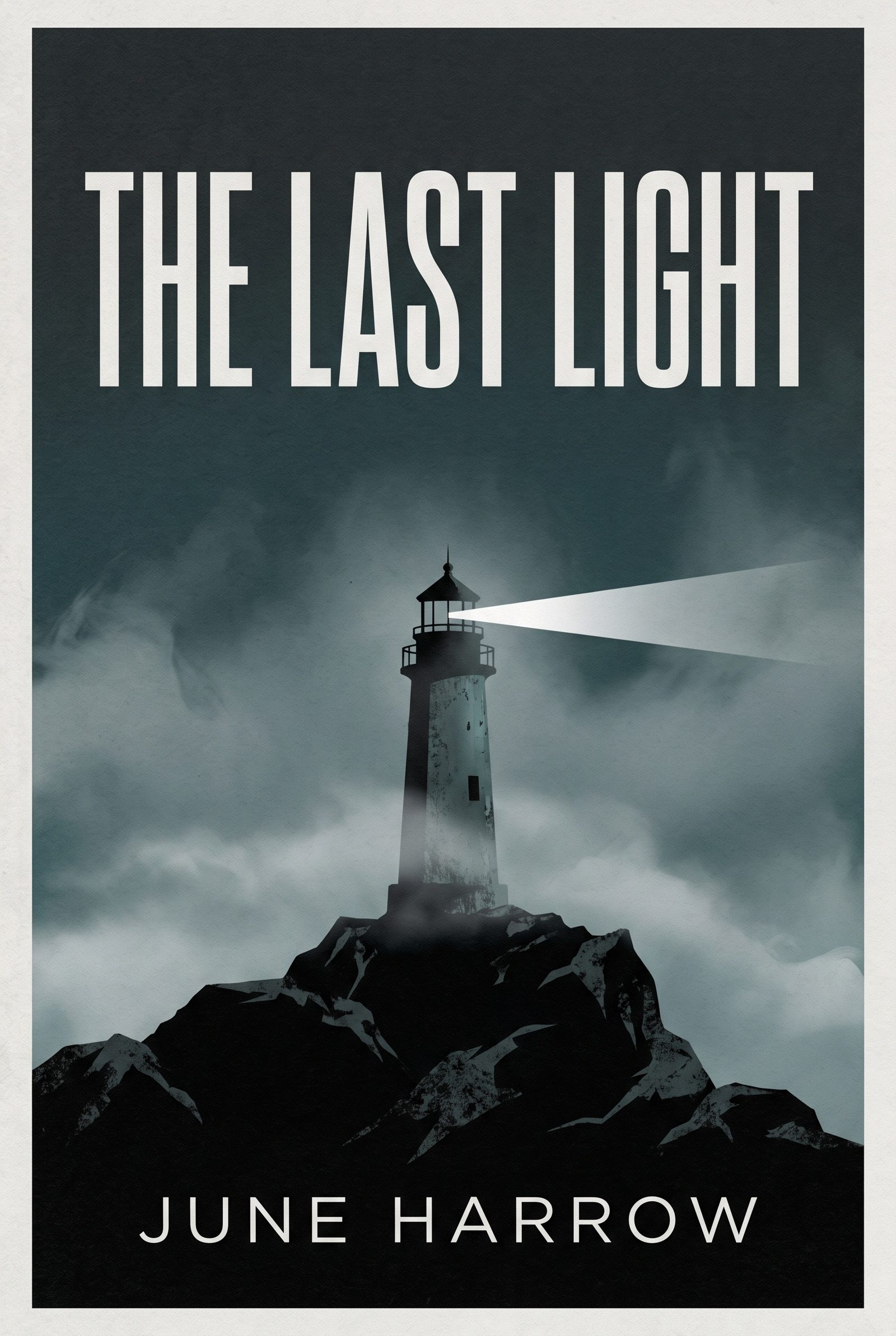 Thriller direction of 'The Last Light' book cover — dark fog palette with bold condensed title type