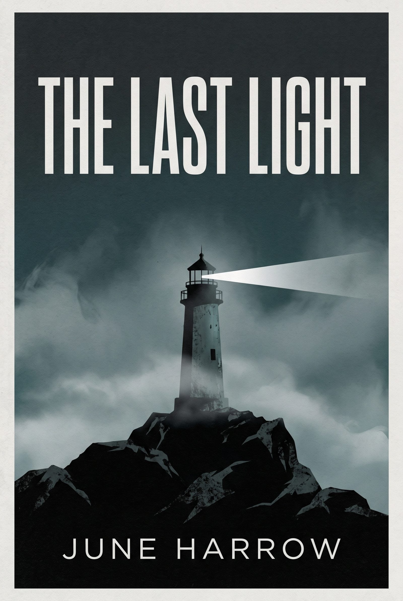 Thriller direction of 'The Last Light' book cover — dark fog palette with bold condensed title type