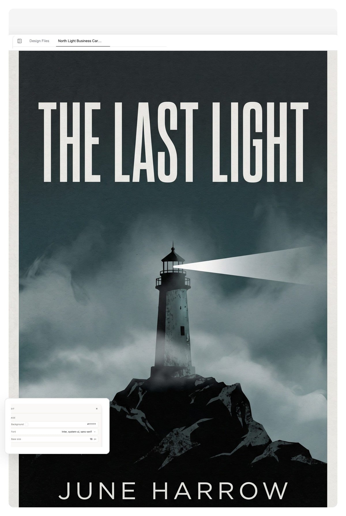 Thriller direction of 'The Last Light' book cover — dark fog palette with bold condensed title type