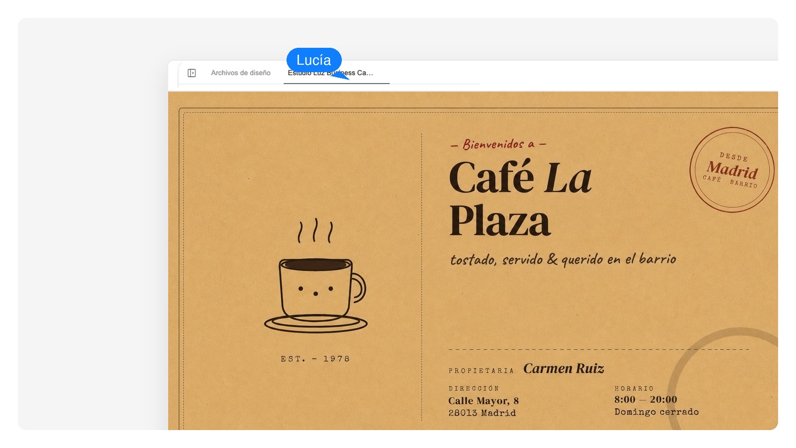 Cafetería y hostelería — Generador de tarjetas de visita con IA