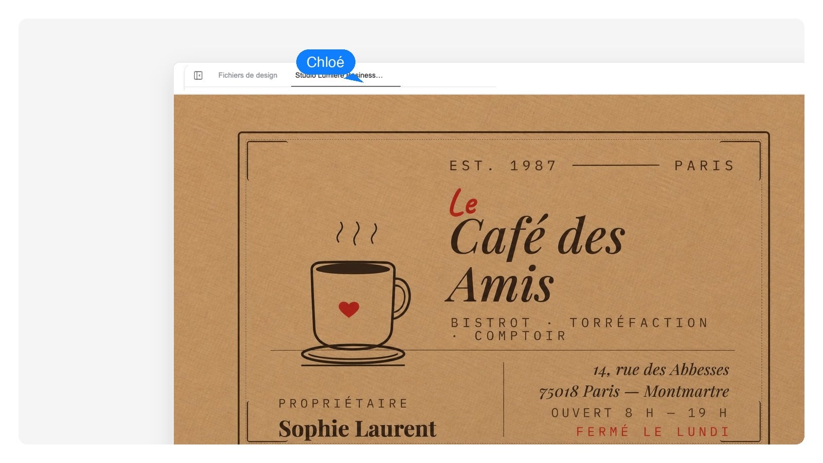 Café et restauration — Créer une carte de visite avec l'IA