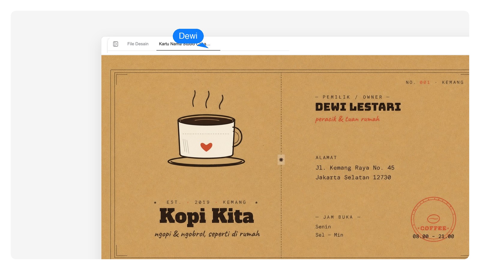 Kedai kopi & kuliner — Generator Kartu Nama AI