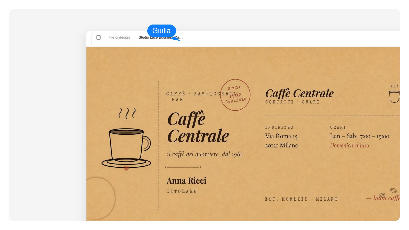 Caffè e ristorazione — Generatore AI di biglietti da visita
