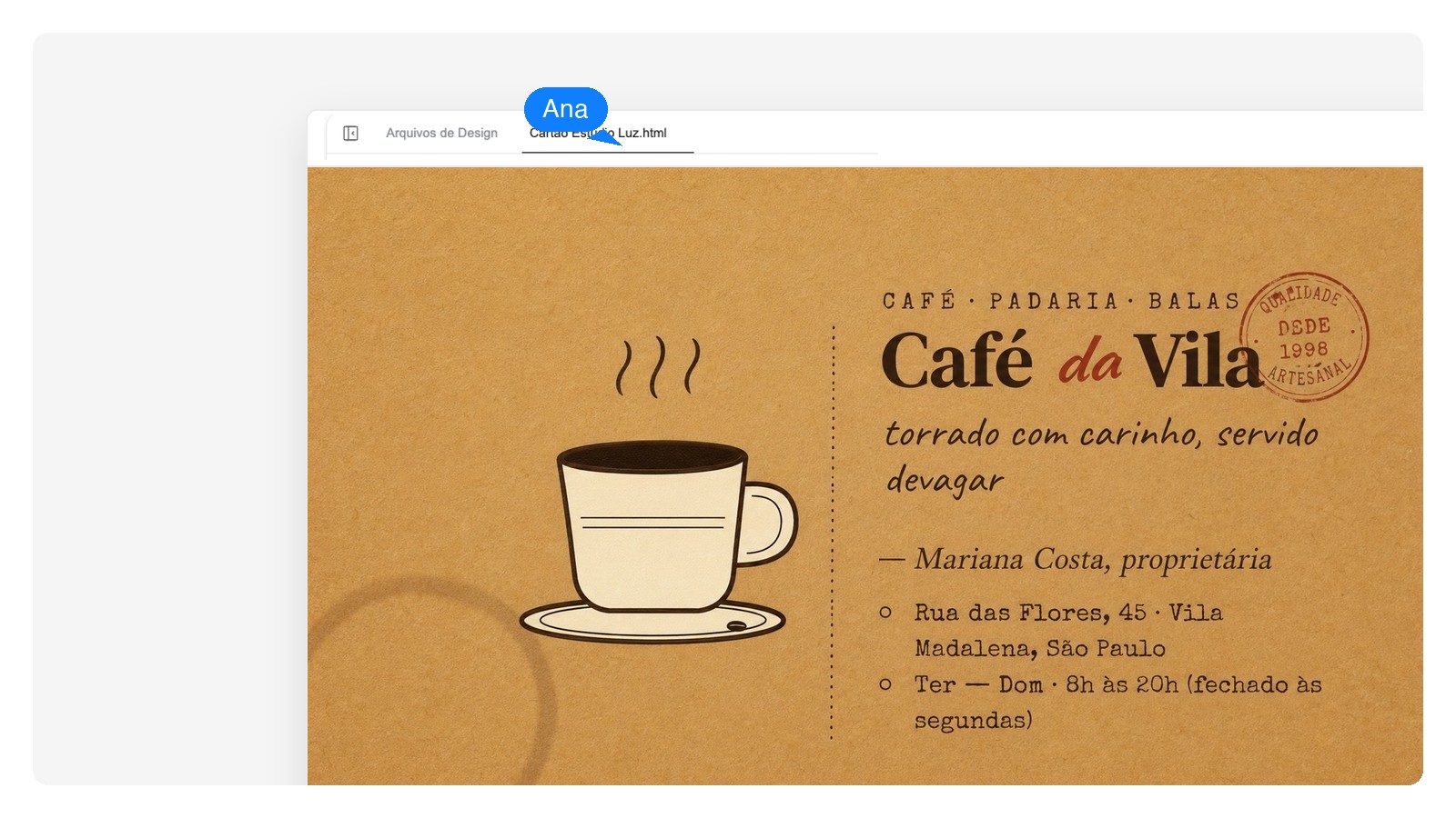 Café e gastronomia — Criar cartão de visita com IA