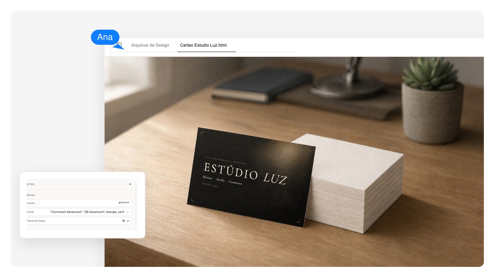Pilha de cartões de visita recém-impressos sobre uma mesa