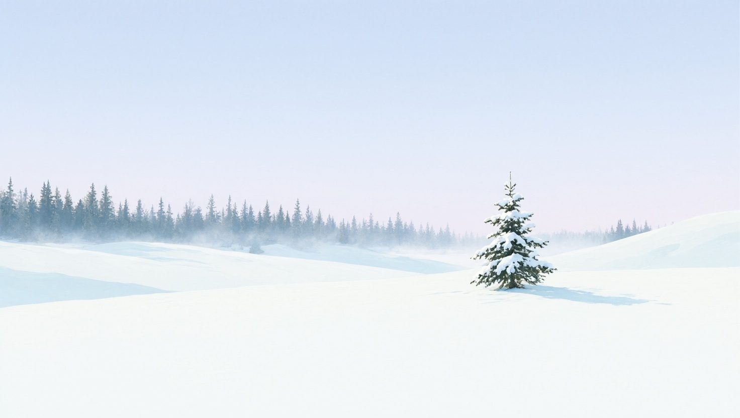 Quiet snowy winter artwork — the January page header of an AI-generated calendar