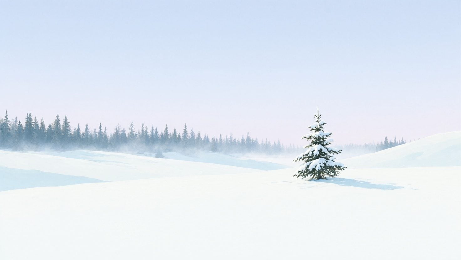 Quiet snowy winter artwork — the January page header of an AI-generated calendar
