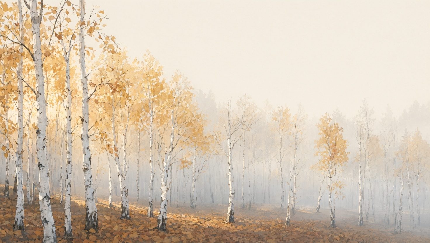 Golden autumn birch forest artwork — the October page header of an AI-generated calendar
