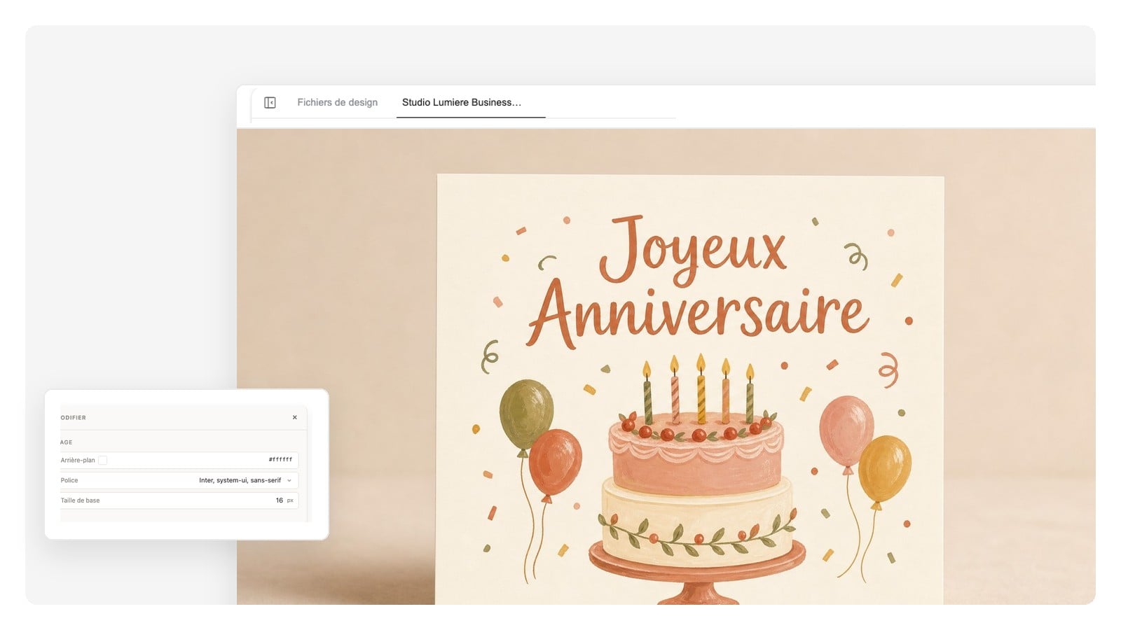 Recto d'une carte d'anniversaire — plant de tomates peint à la main avec le titre « 60 ans et ça pousse encore »