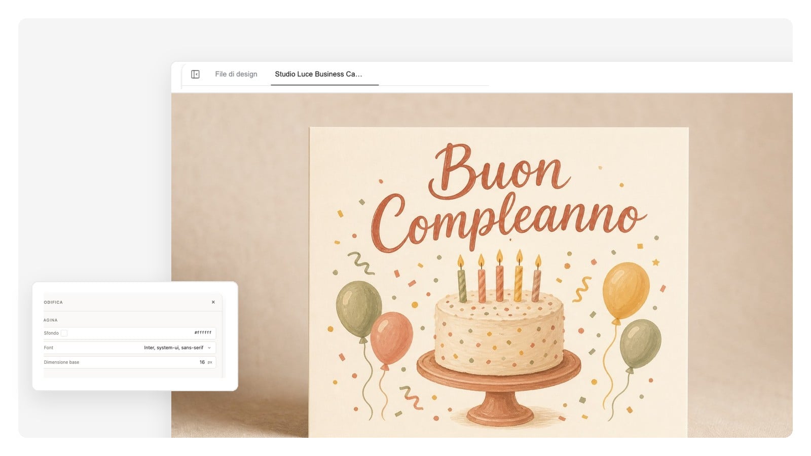 Copertina di un biglietto di compleanno — pianta di pomodoro dipinta a mano con il titolo '60 e ancora in crescita'