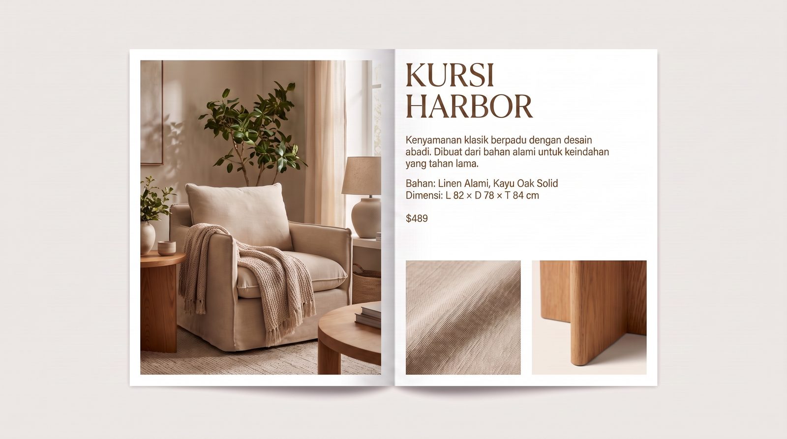 Halaman ganda produk unggulan dari katalog produk e-commerce yang dibuat dengan AI