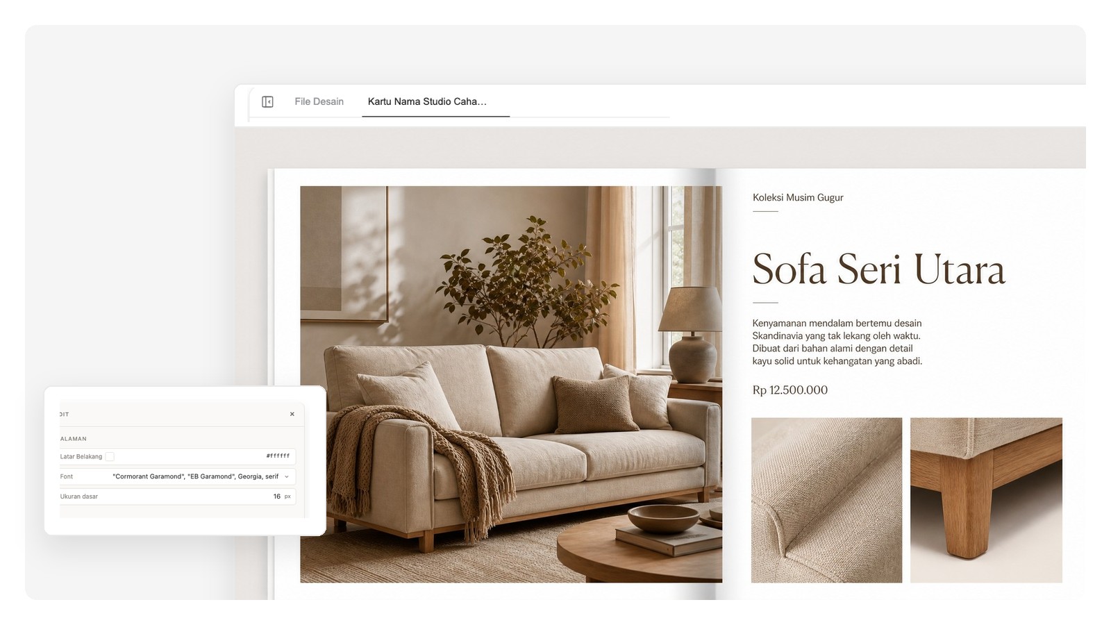 Halaman ganda produk unggulan dari katalog produk e-commerce yang dibuat dengan AI