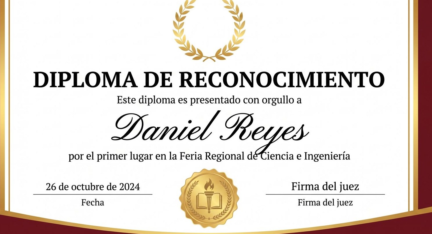 Un diploma de premiación donde el título, el nombre, el sello y el marco son elementos de diseño editables por separado