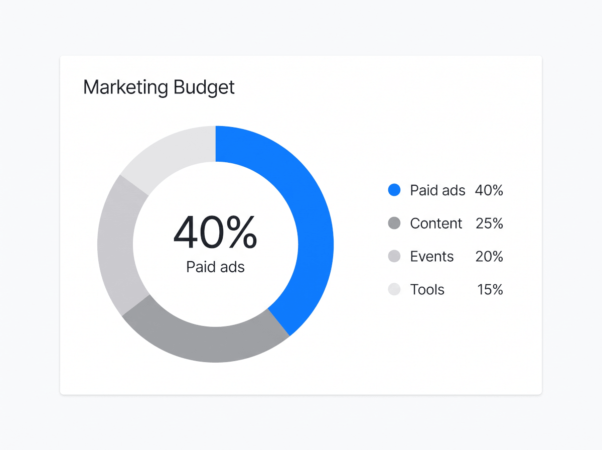 Pie chart made with the AI chart maker breaking down a marketing budget into four segments