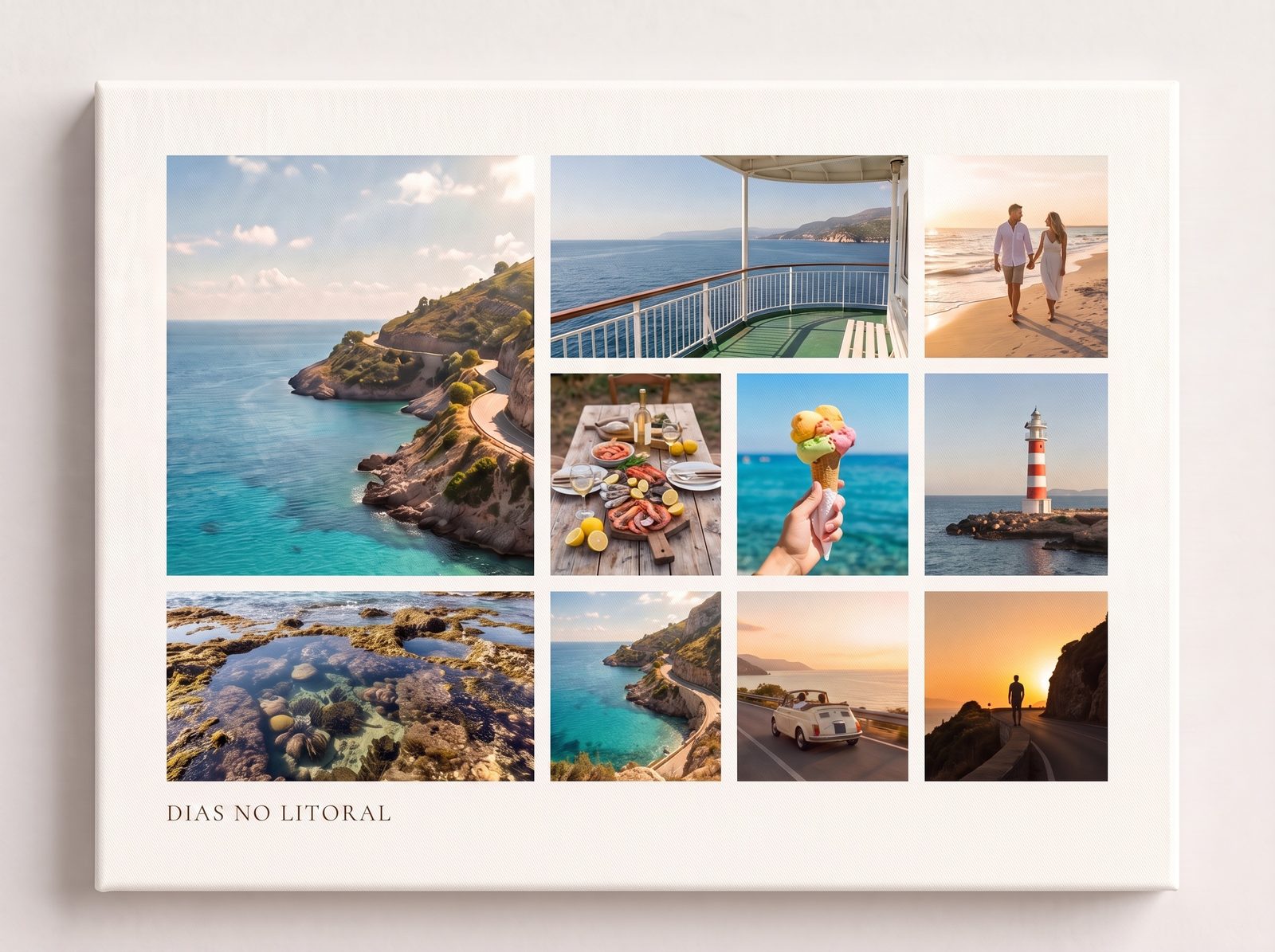 Colagem de nove fotos da mesma viagem em uma grade de três por três com espaçamento consistente