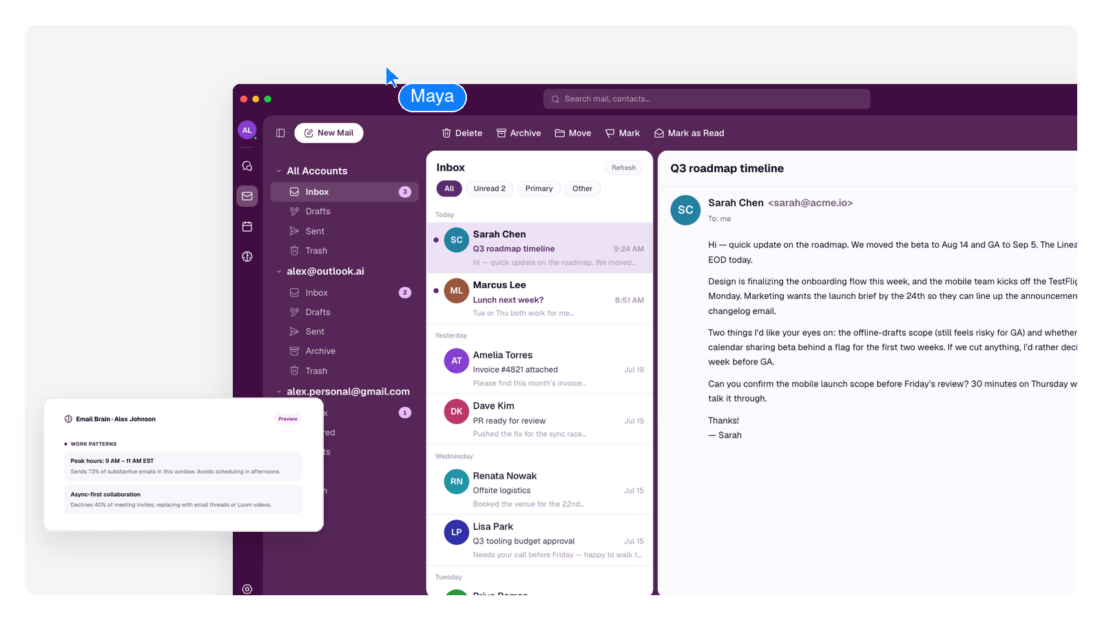 The same inbox organized by GenMail: labeled, prioritized, newsletters rolled into a digest