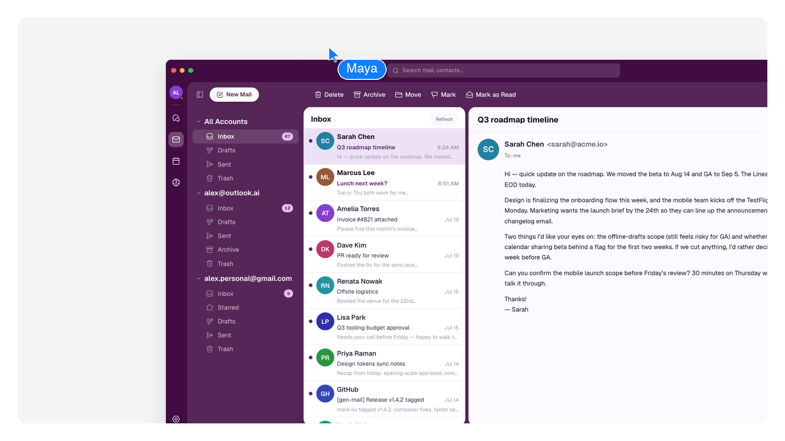 An unsorted inbox: dozens of unread emails with newsletters, receipts, and urgent requests mixed together