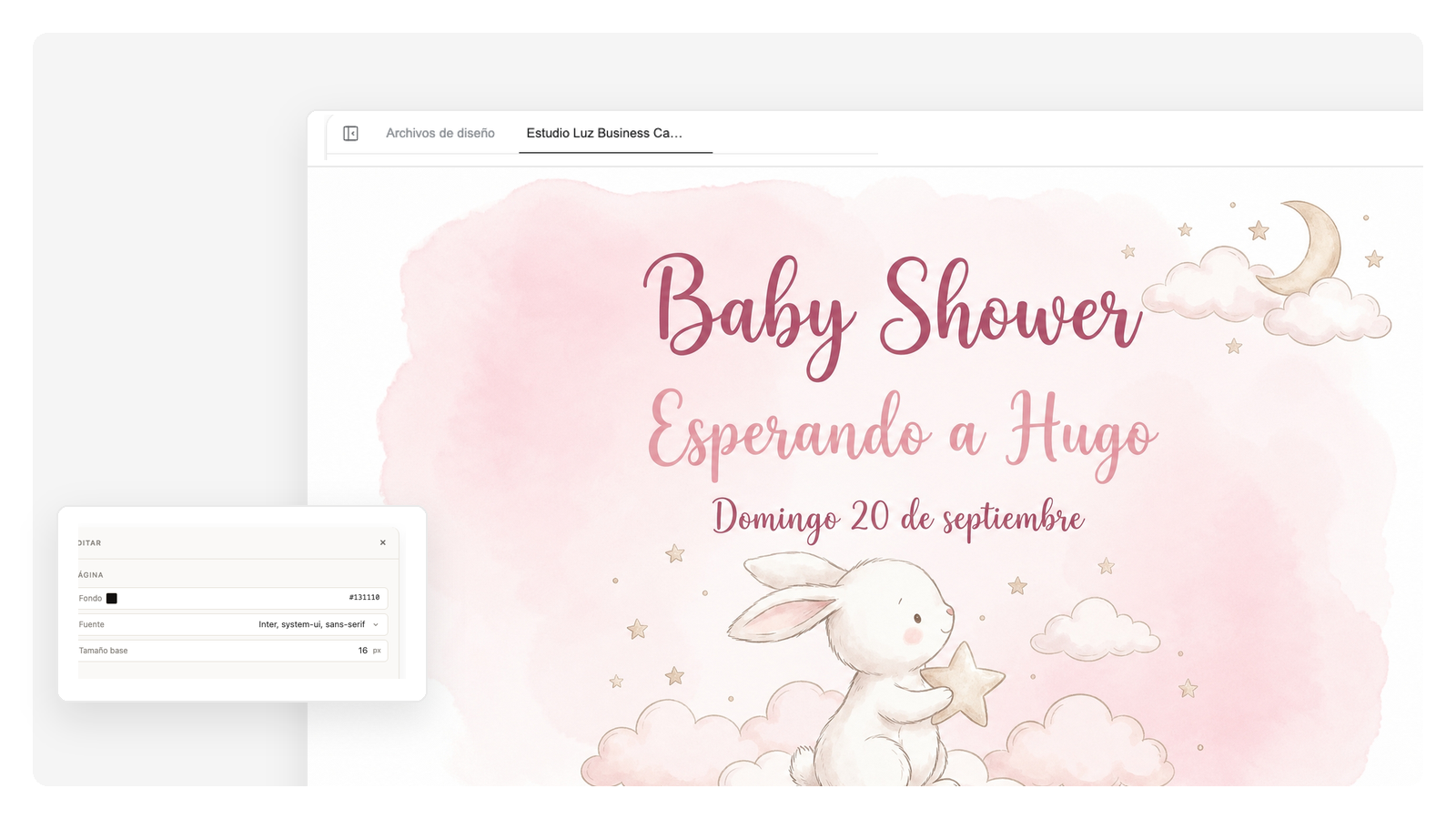 Invitación de baby shower en acuarela suave