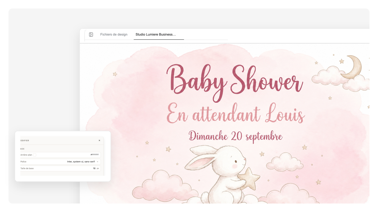 Invitation de baby shower aquarelle aux tons doux