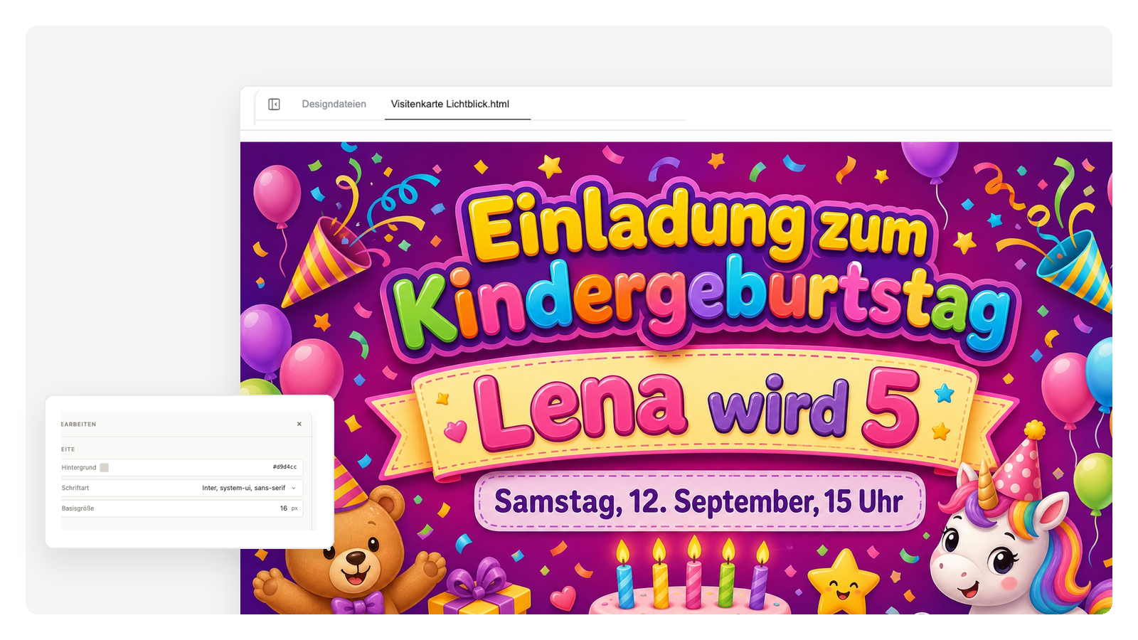 Bunte Geburtstagseinladung mit Konfetti