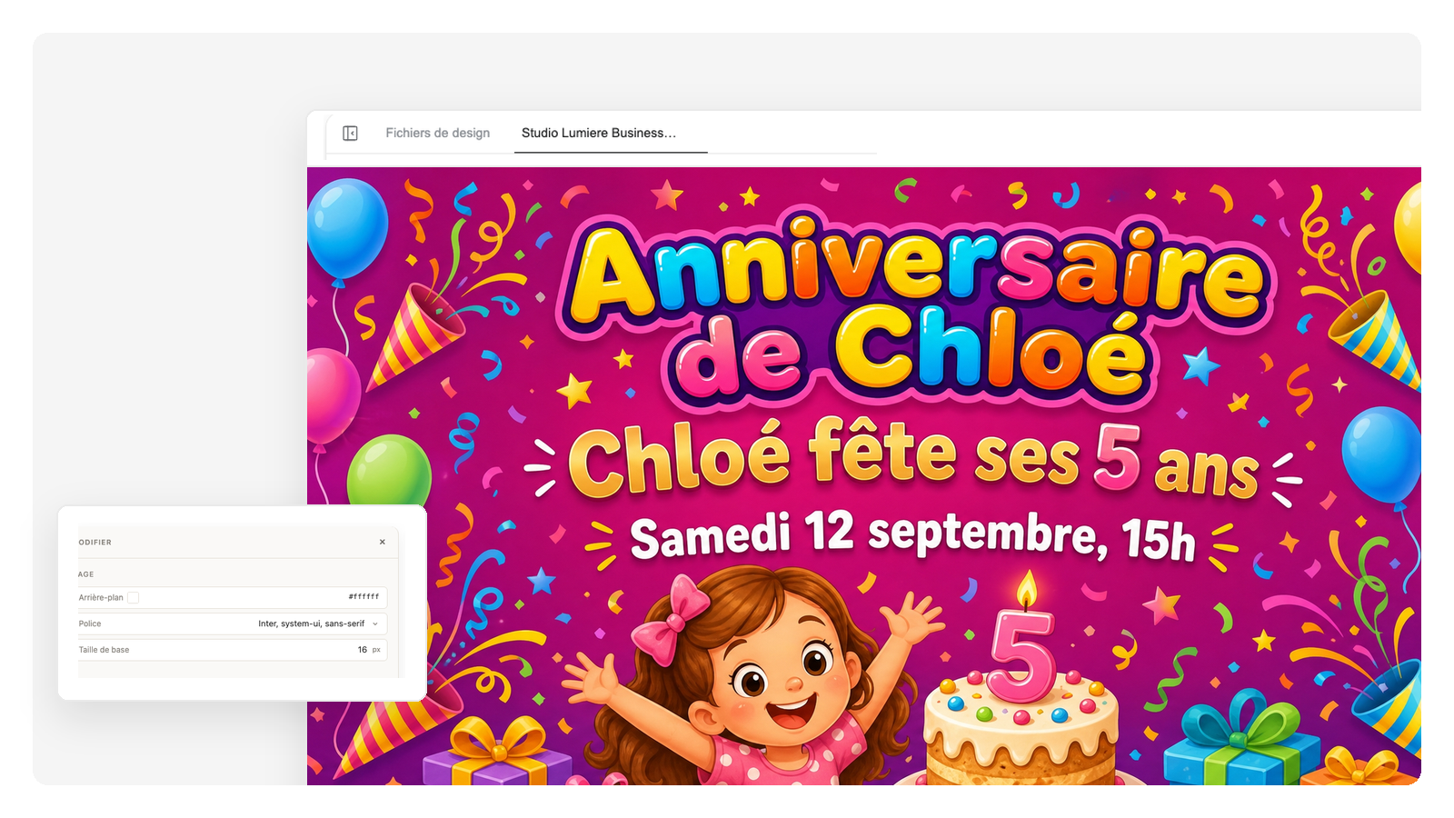 Invitation d'anniversaire colorée avec confettis