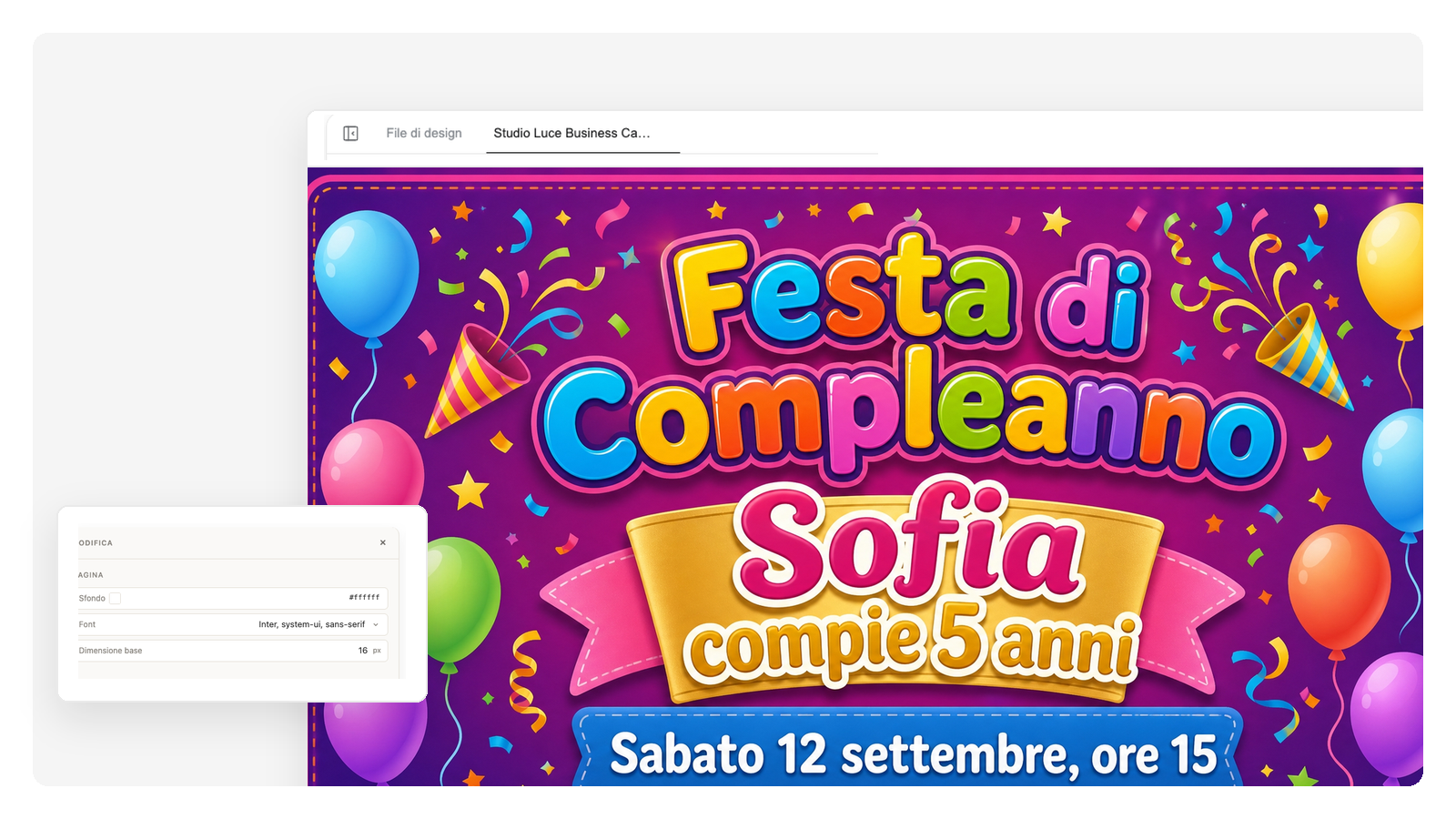 Invito di compleanno colorato con coriandoli
