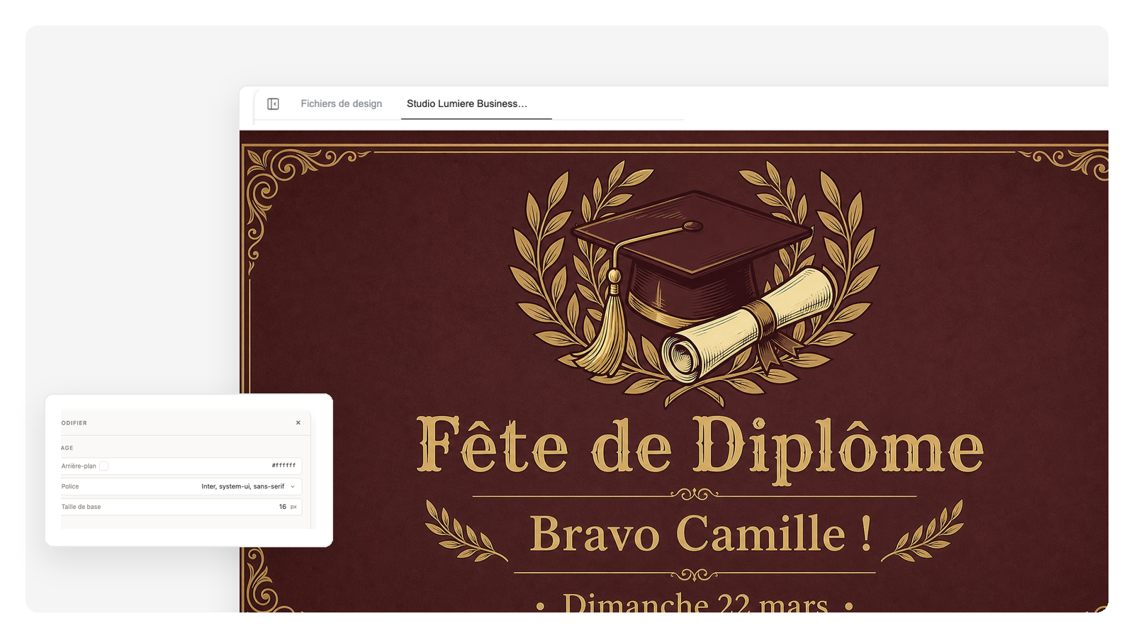 Invitation classique pour cérémonie de remise de diplôme