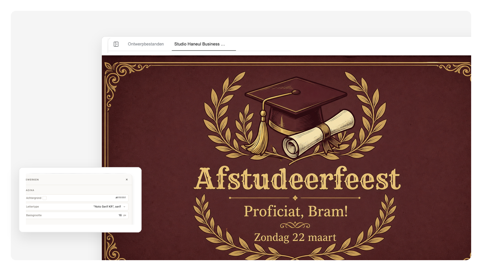 Traditionele uitnodiging voor een diploma-uitreiking