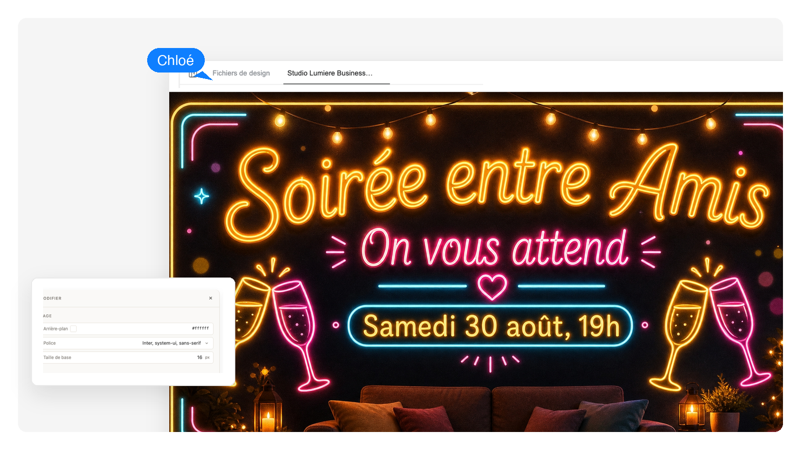 Invitation de fête néon avec effets lumineux