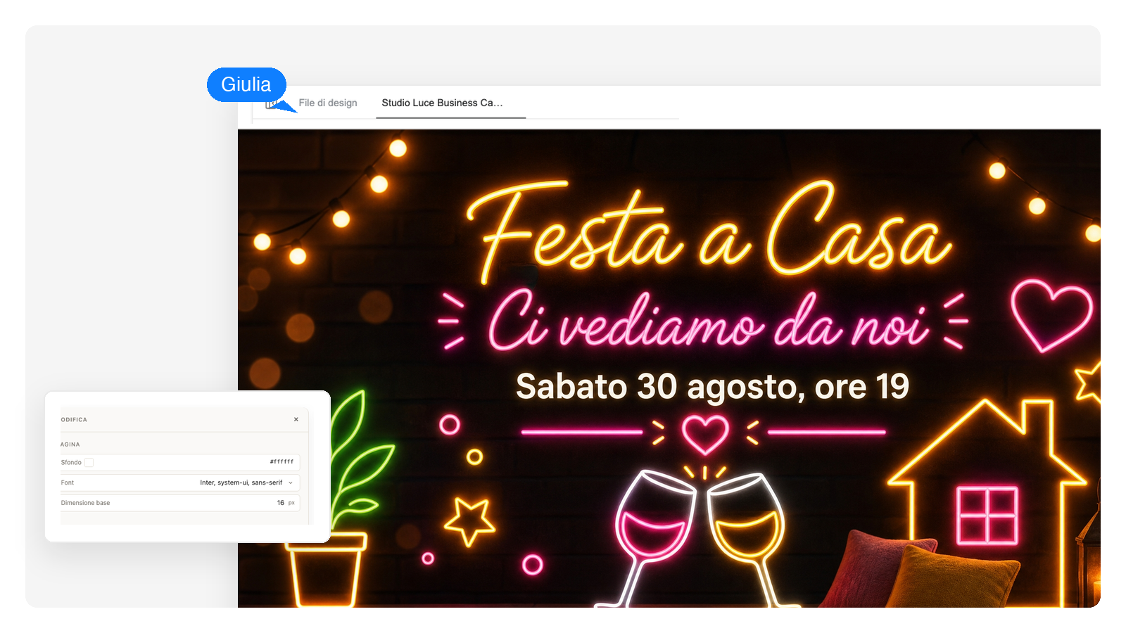 Invito per festa al neon con effetti luminosi