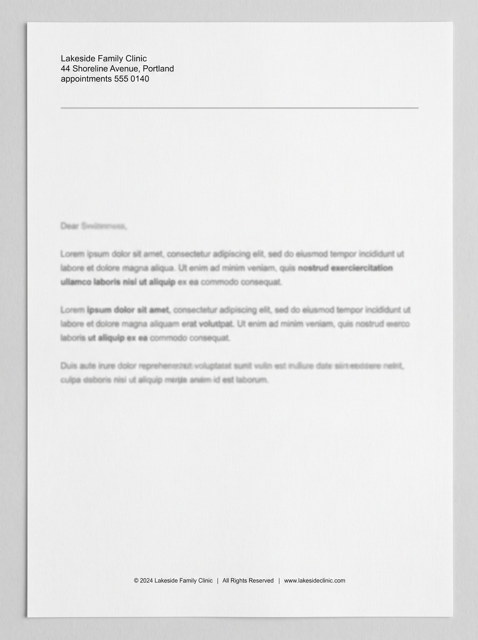 Modern grayscale letterhead design with the address block selected as editable text