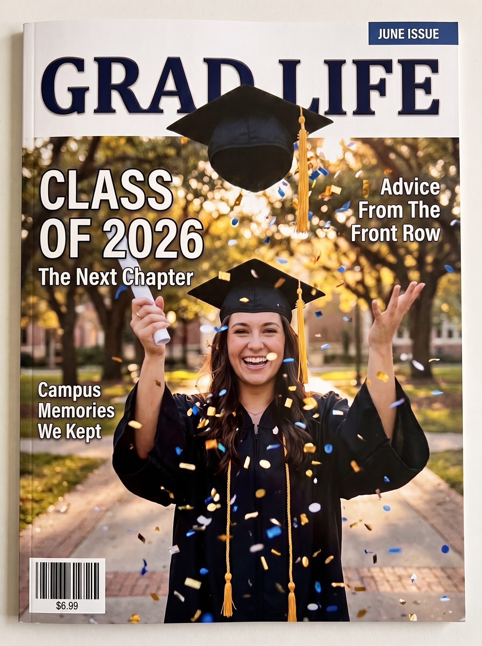 The same magazine cover with the subject's head overlapping the masthead — the layered, printed-looking version
