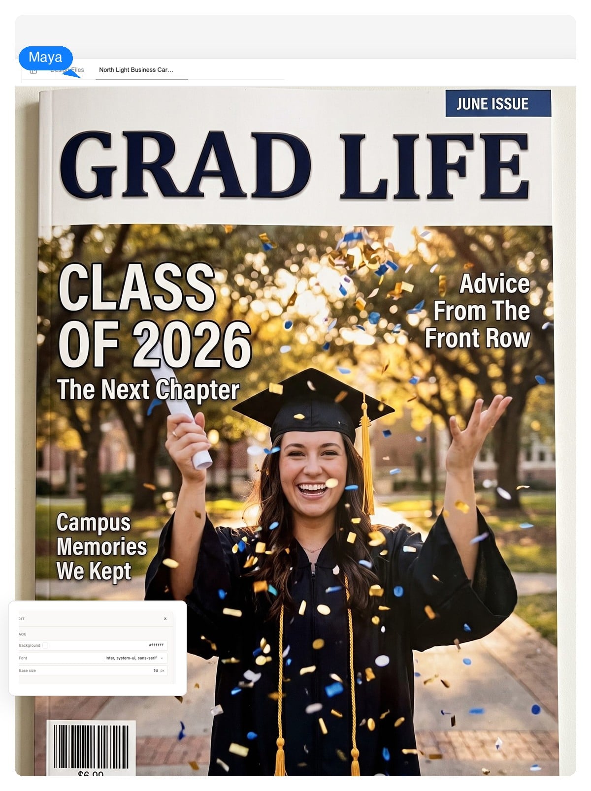 Magazine cover with the subject placed fully below the masthead — the flat, pasted-on version