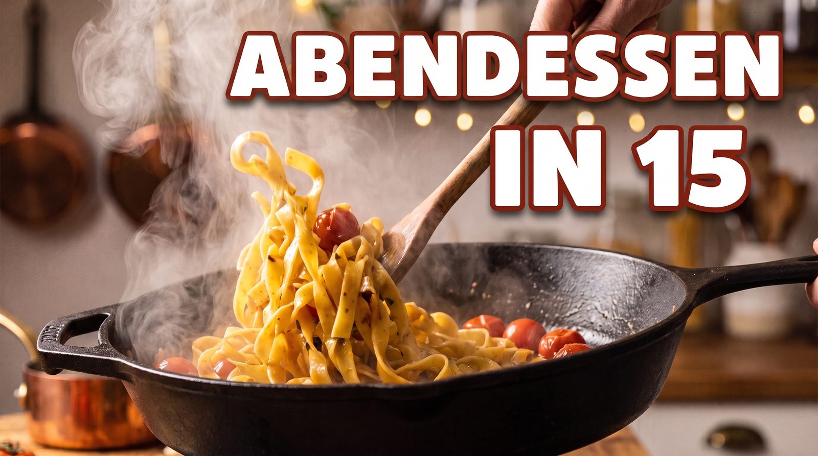 Dasselbe Thumbnail, nur der Titeltext ist jetzt ABENDESSEN IN 15