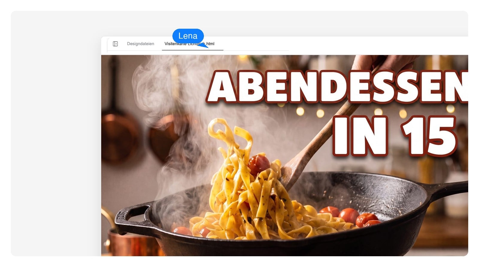 Dasselbe Thumbnail, nur der Titeltext ist jetzt ABENDESSEN IN 15
