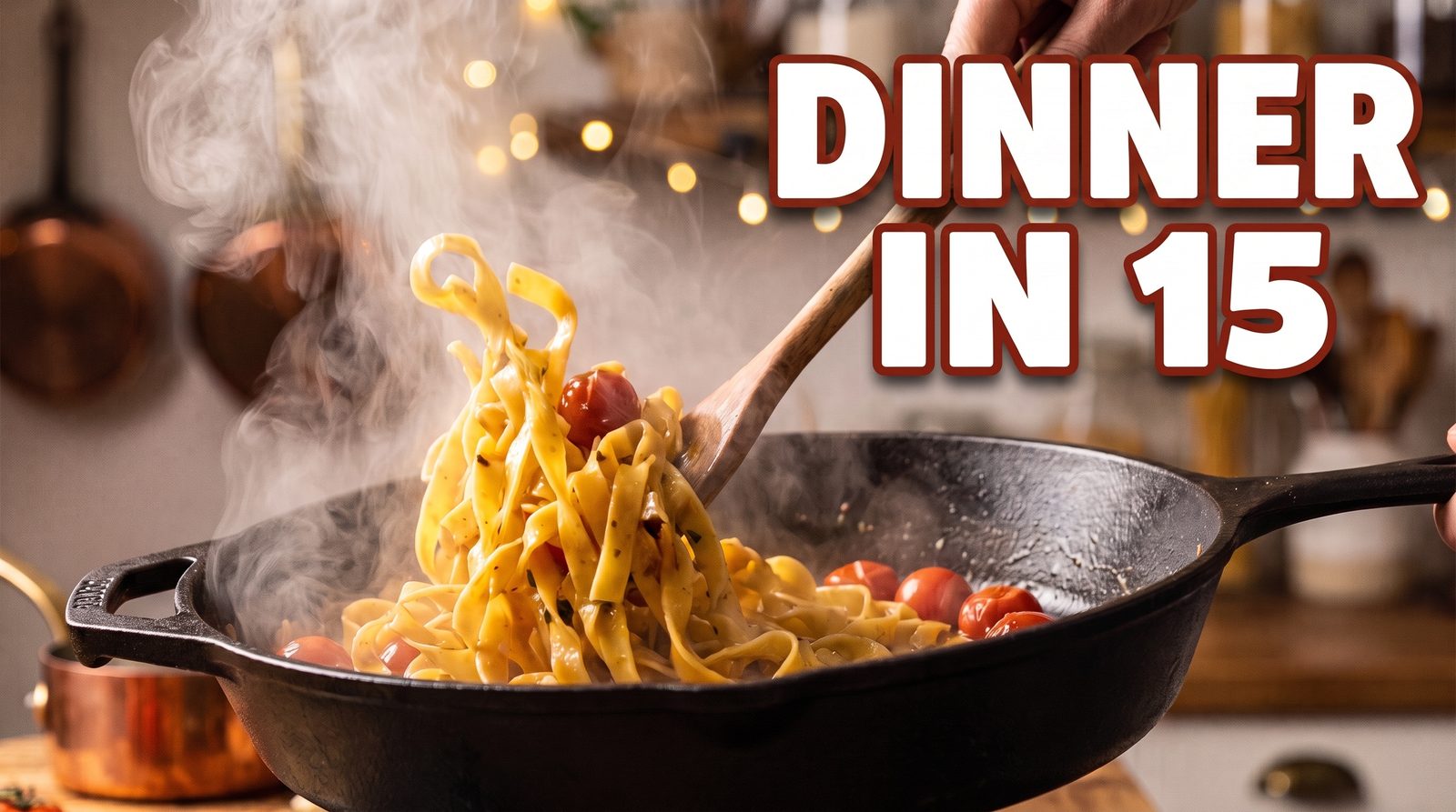 Same thumbnail with only the title text changed to DINNER IN 15