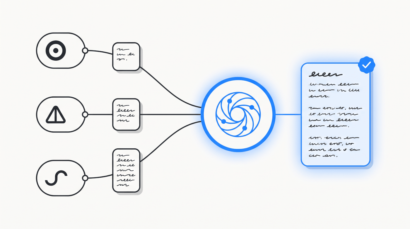 Three model nodes drafting answers that merge into one synthesized reply