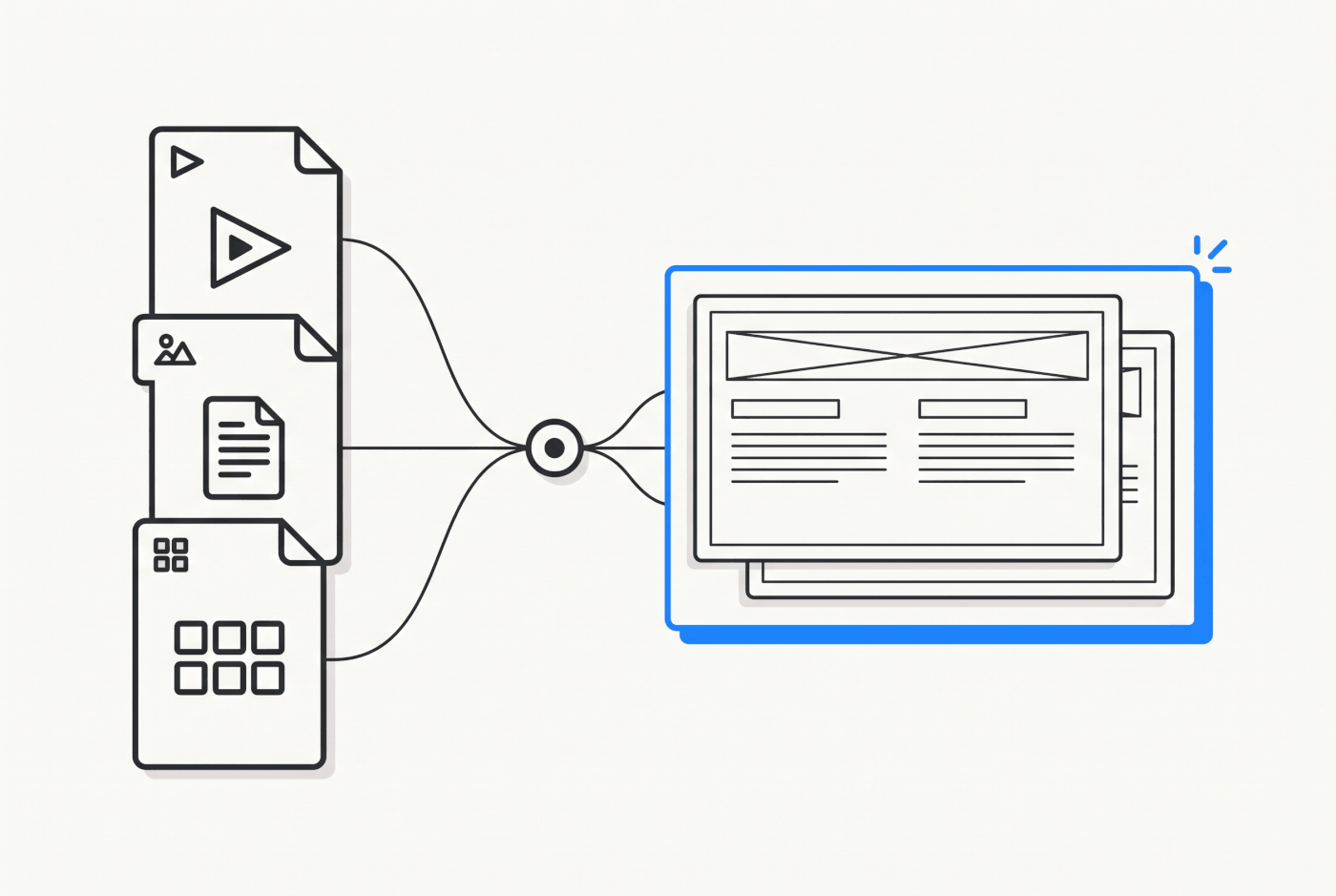 Existing deck files flowing through a converter into a matching new deck template