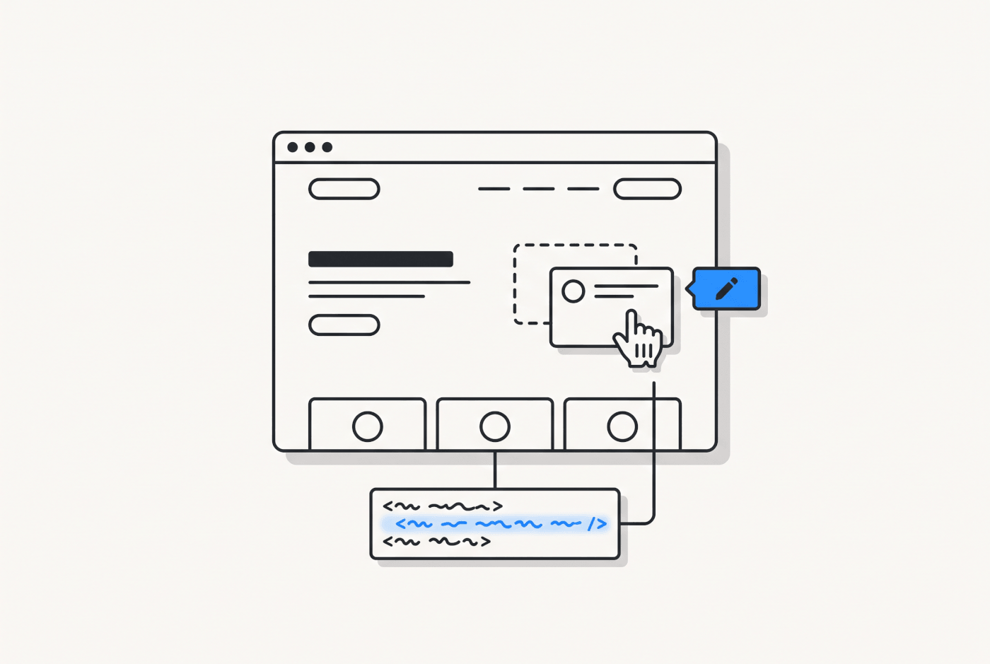 A drag edit in a browser preview writing back into a highlighted line of source code