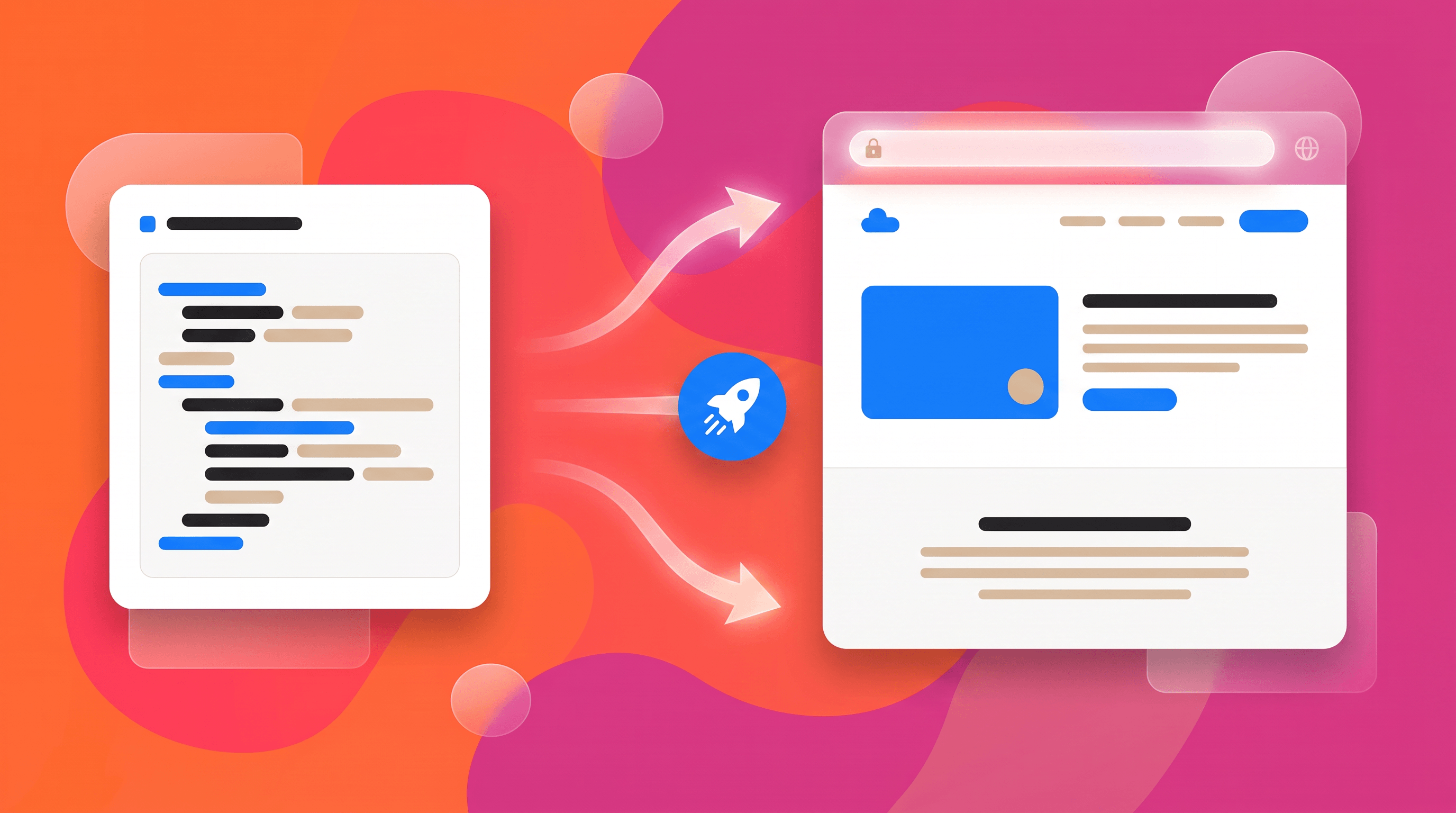 Code editor publishing into a live landing page with a custom domain