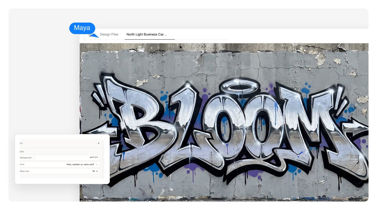 Graffiti word art of the word BLOOM with chrome fill — the style used for apparel and merch drafts