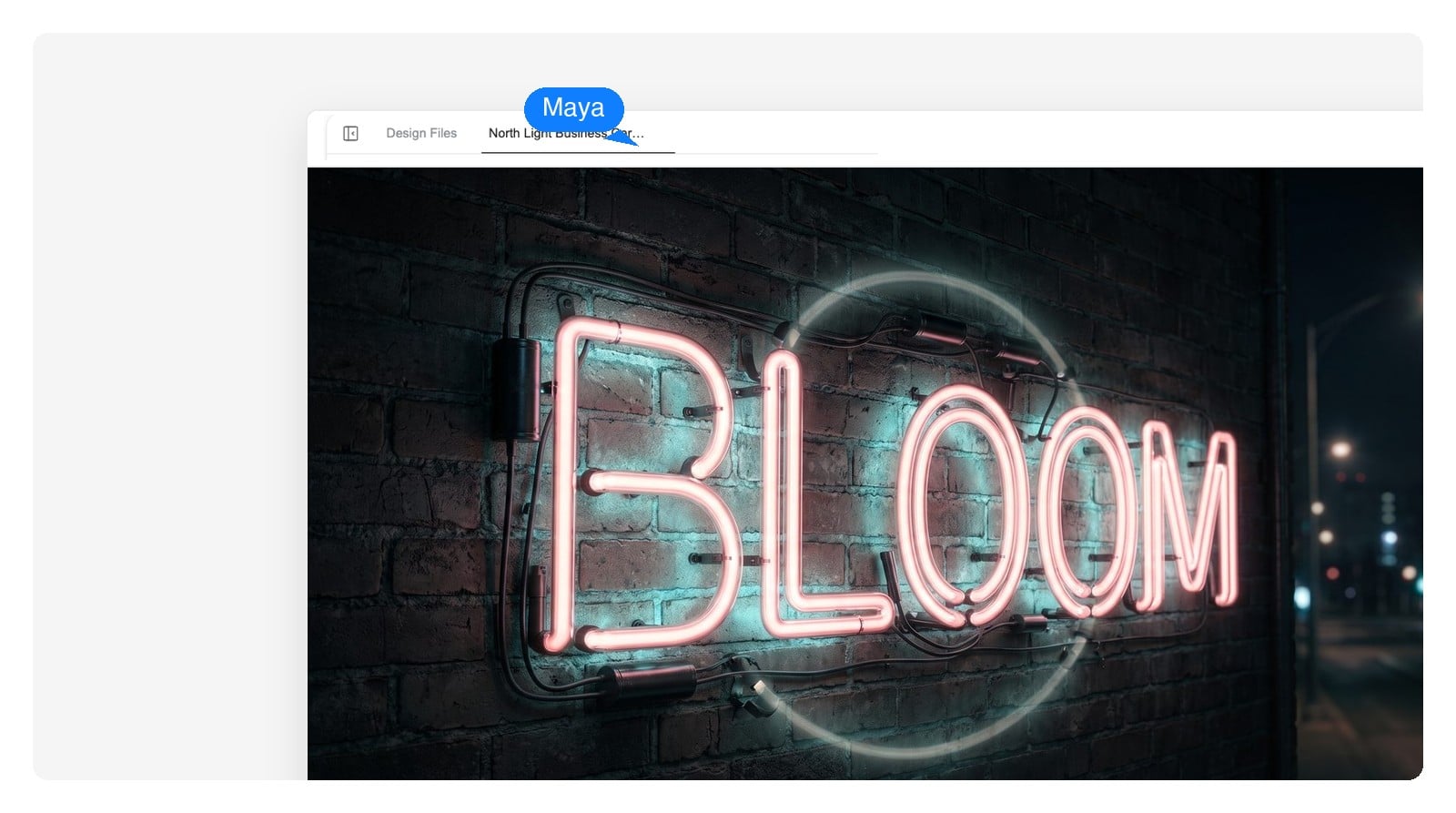 Neon sign word art of the word BLOOM — the glowing style used for party and bar-cart signs