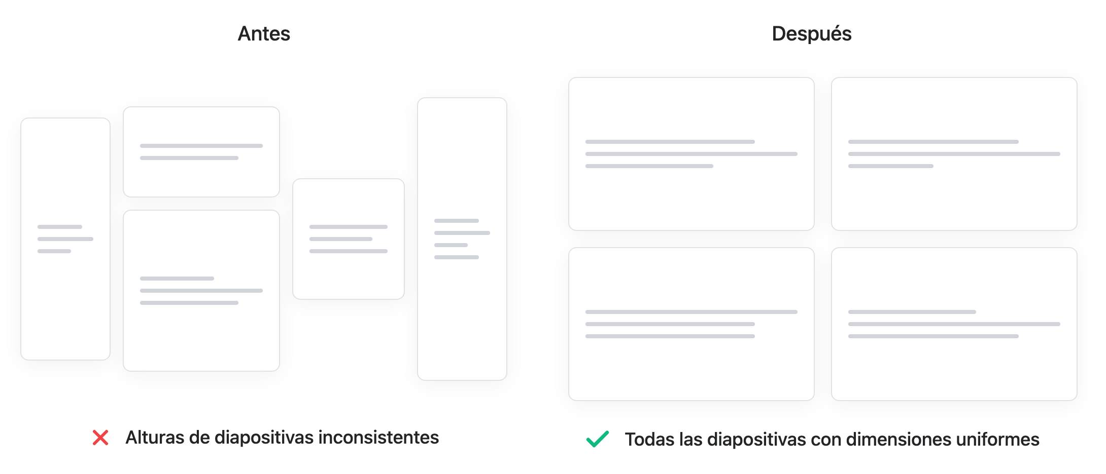 Diapositivas de presentacion mostrando relaciones de aspecto consistentes